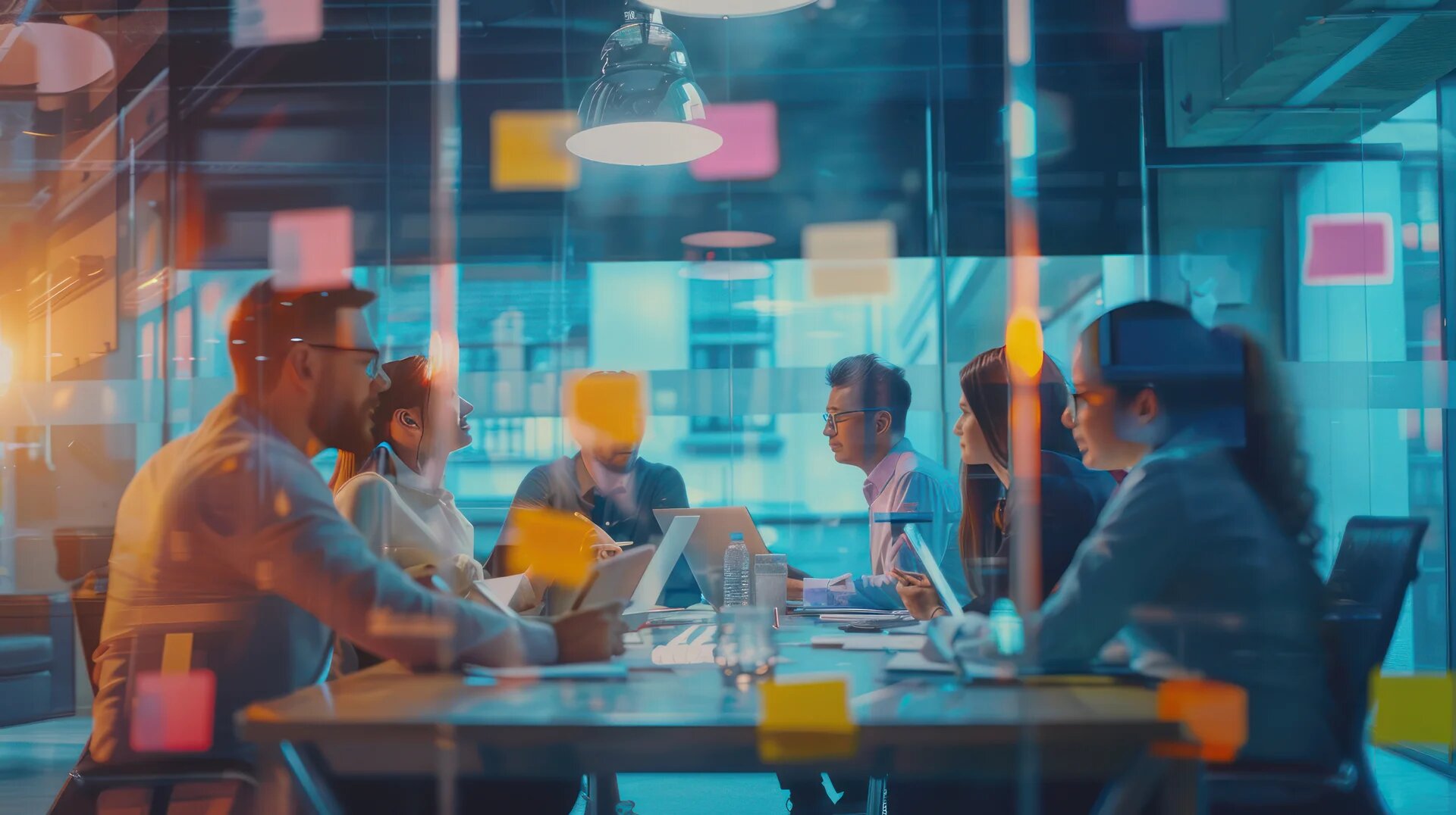 réunion avec post it sur la vitre