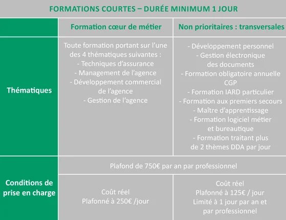 Tableau formations courtes